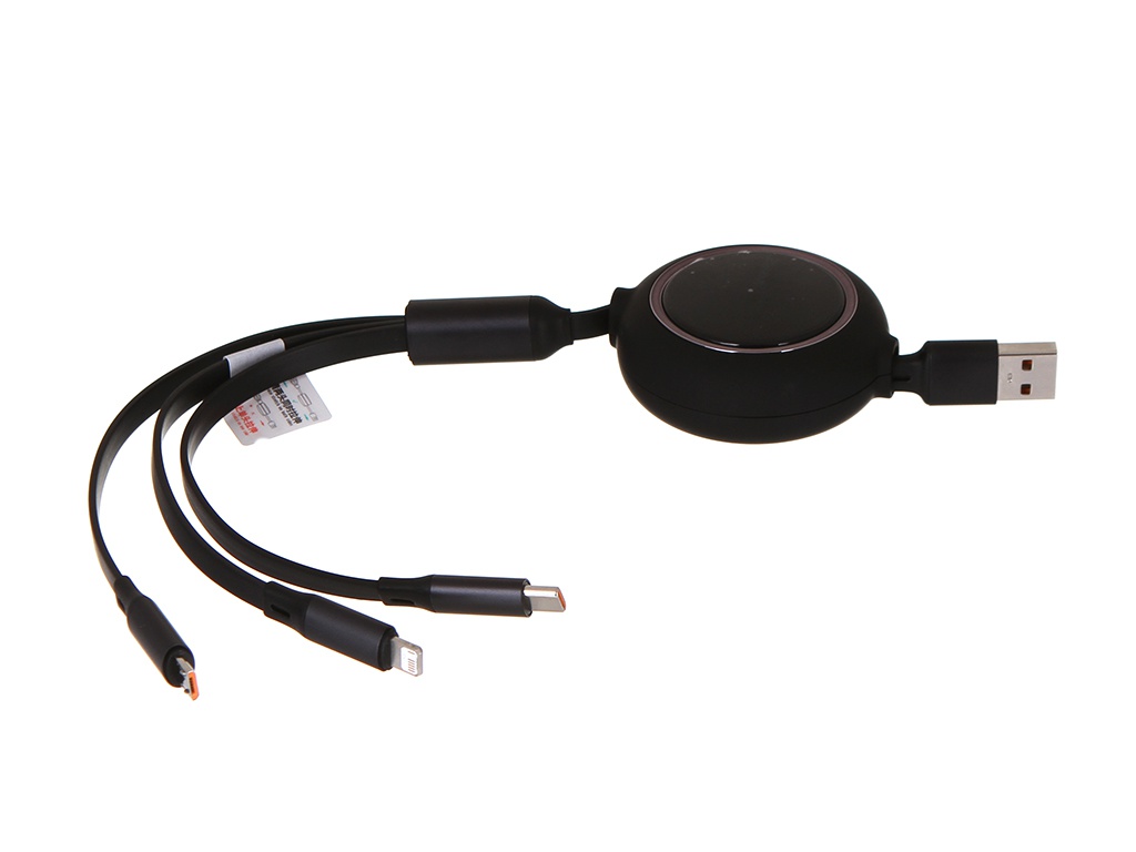 

Аксессуар Baseus Bright Mirror One-for-three USB - M+L+C 1.2m 66W Black CAMLC-MJ01, CAMLC-MJ01