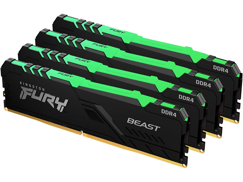 фото Модуль памяти kingston fury beast rgb ddr4 dimm 3200mhz pc25600 cl16 - 64gb kit (4x16gb) kf432c16bb1ak4/64