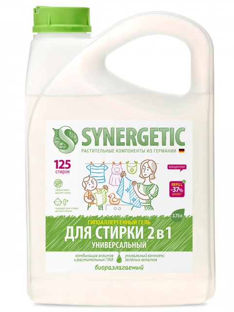 Средство Гель для стирки Synergetic гипоаллергенный универсальный 2в1 3.75L 4607971452140 средство гель для стирки synergetic гипоаллергенный универсальный 2в1 5l 4607971452157