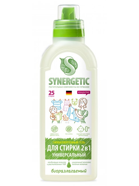 фото Средство гель для стирки synergetic гипоаллергенный универсальный 2в1 750ml 4607971452058