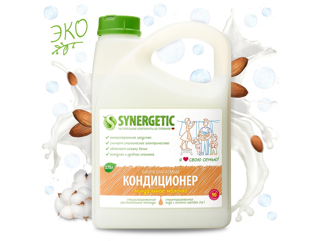 фото Средство кондиционер для белья synergetic миндальное молочко 2.75l 4623722441850