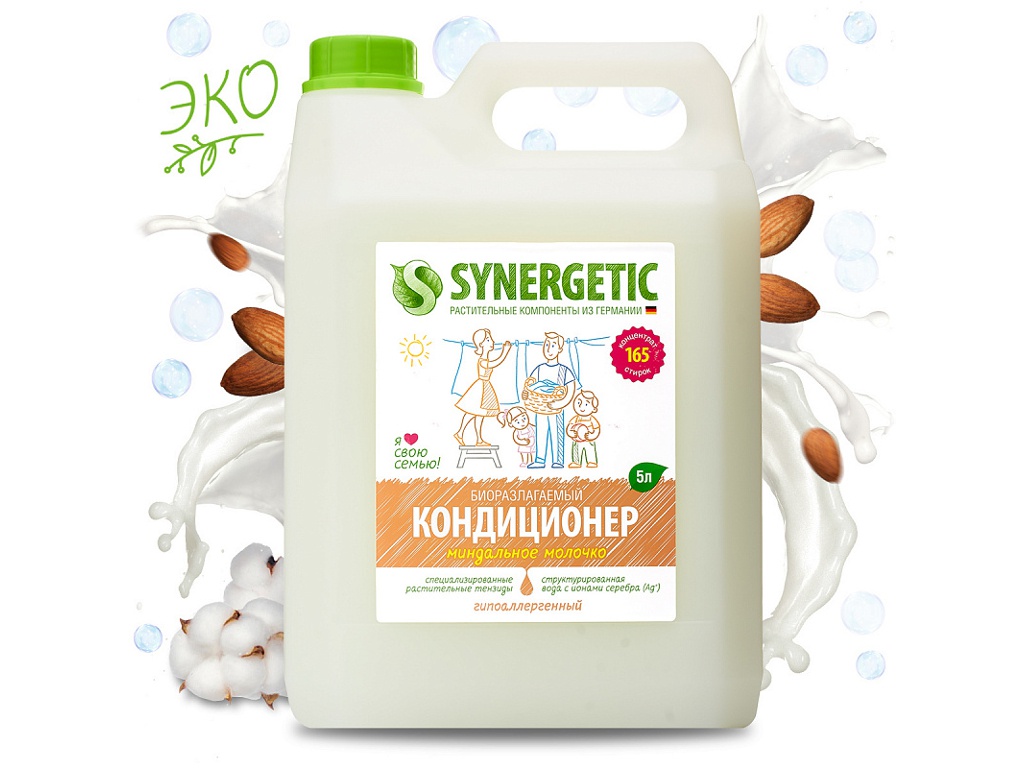 фото Средство кондиционер для белья synergetic миндальное молочко 5l 4623722341242