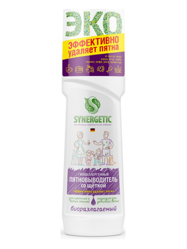 Пятновыводитель со щёткой Synergetic 250ml 4607971451747 пятновыводитель со щёткой synergetic 250 мл