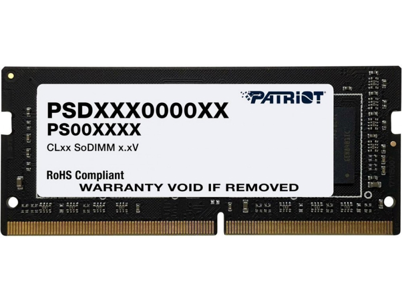 Модуль памяти Patriot Memory Signature DDR4 SO-DIMM 3200MHz PC4-25600 CL22 - 8Gb PSD48G320081S память ddr4 patriot 8gb 3200mhz psd48g320081 signature rtl pc4 25600 cl22 dimm 288 pin 1 2в single rank psd48g320081