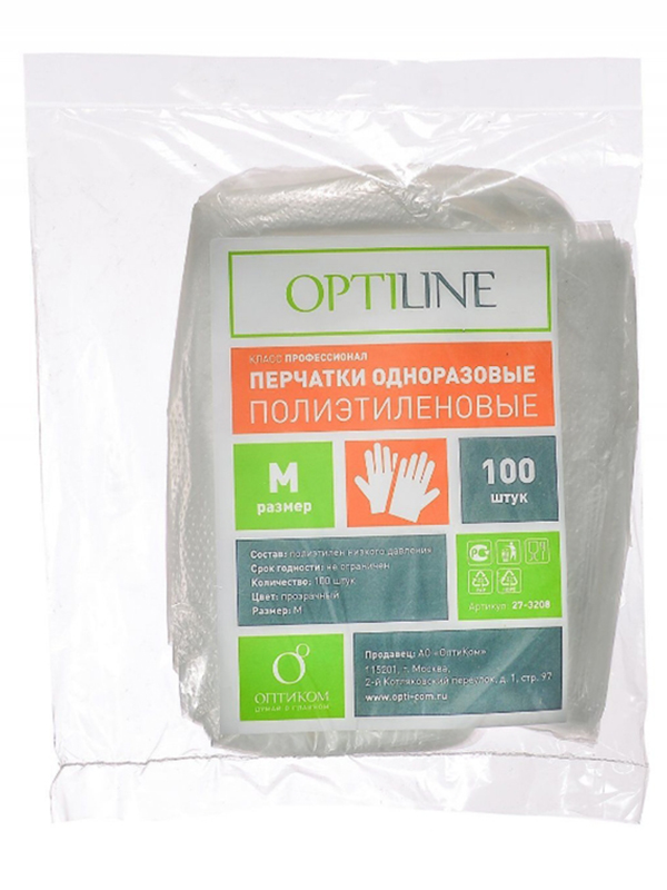 фото Одноразовые перчатки optiline pe m 100шт 27-3208