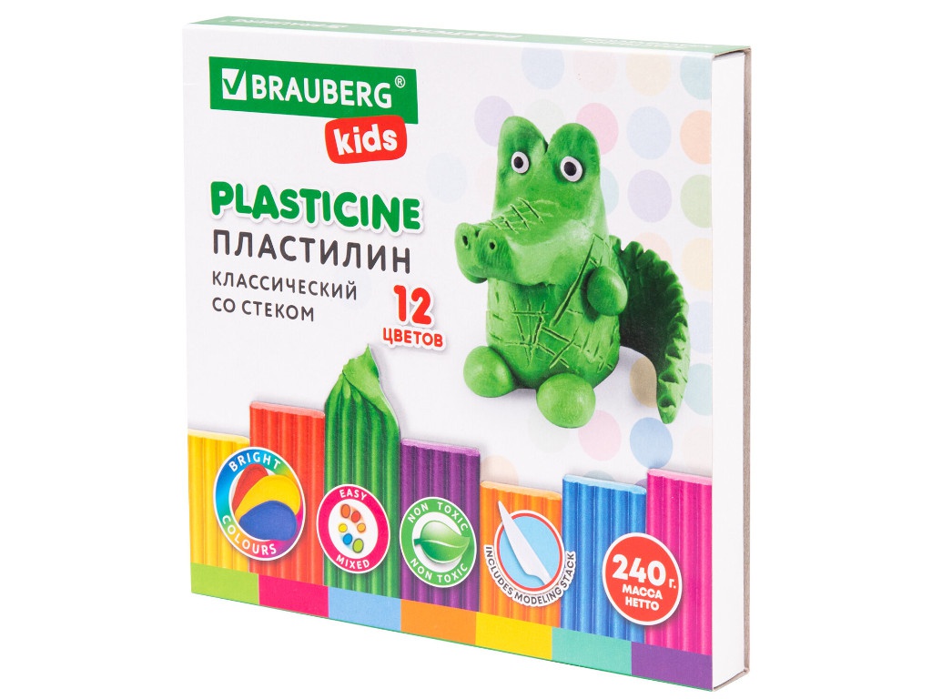 Набор для лепки Brauberg Пластилин классический Kids 2 12 цветов 106436