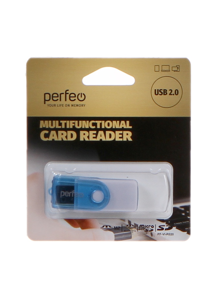 Карт-ридер Perfeo Card Reader SD/MMC+Micro SD+MS+M2 PF-VI-R020 Blue PF_С3786