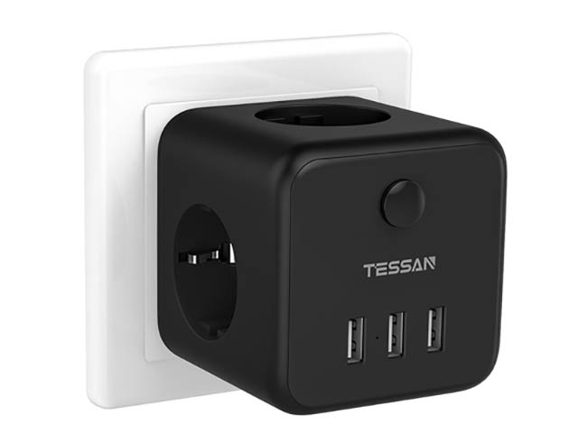 фото Сетевой фильтр tessan ts-301-de 3 sockets black