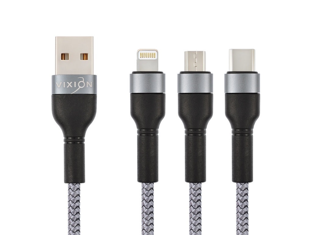 Аксессуар Vixion K3 USB - Lightning/Micro/USB Type-C 1.2m Grey GS-00018709