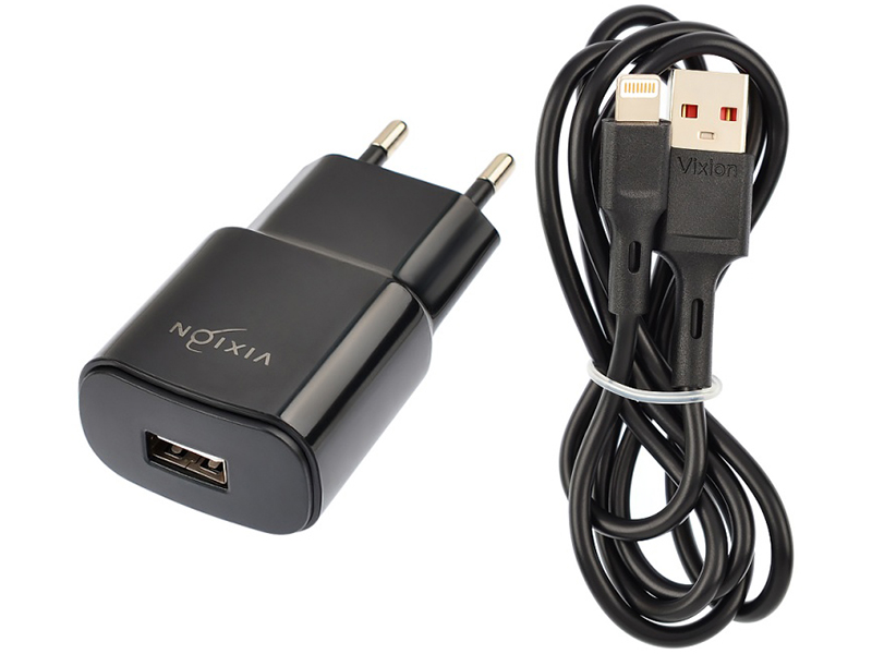 Зарядное устройство Vixion L5i 1xUSB 2.1A + кабель Lightning 1m Black GS-00021554