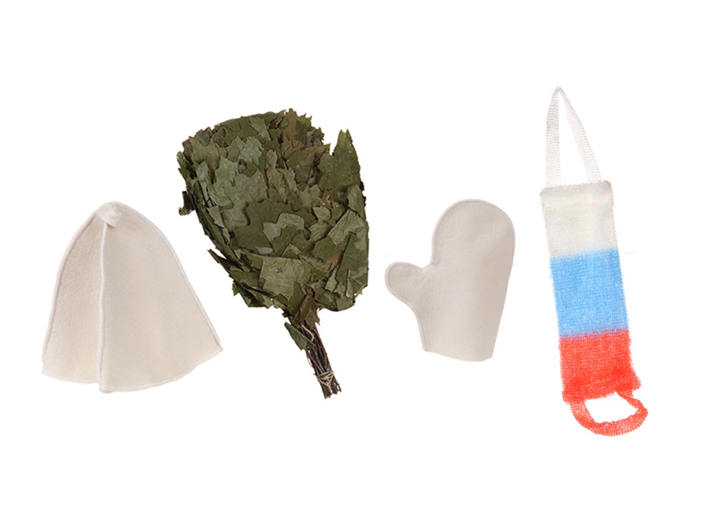 фото Набор для бани бацькина баня русская банька: веник, шапка, рукавичка, мочалка 18022