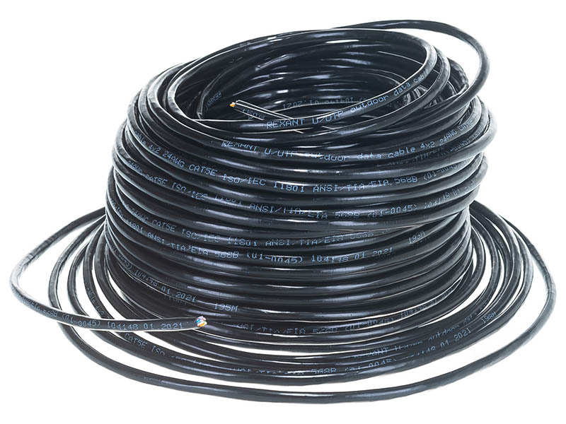 Сетевой кабель Rexant U/UTP 5e 24AWG PE 4PR 50m Black 01-0045-50