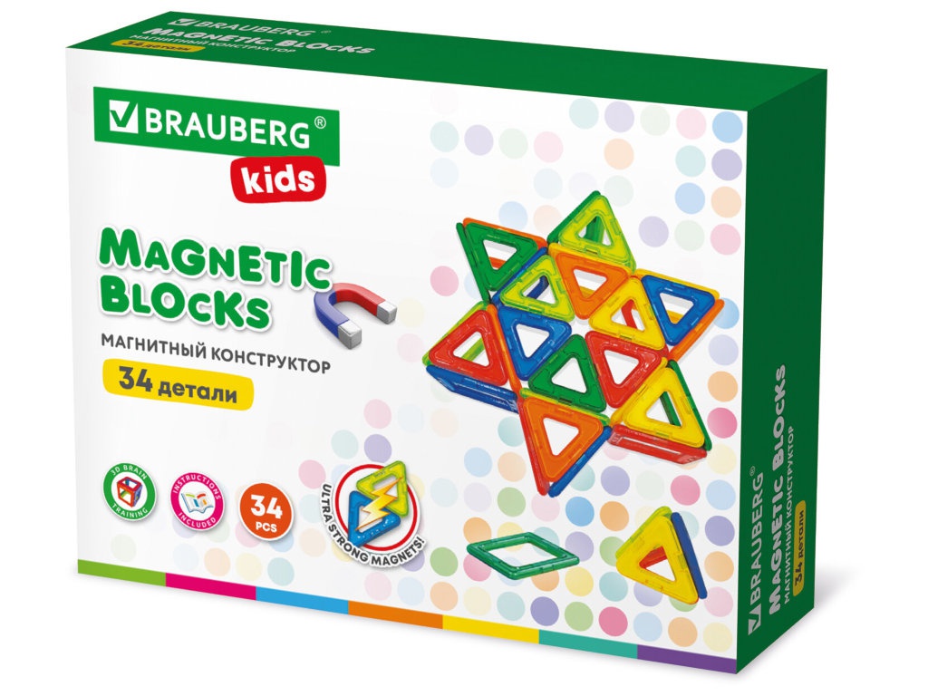 

Конструктор Brauberg Big Magnetic Blocks-34 34 дет. с колесной базой 663845, Big Magnetic Blocks-34