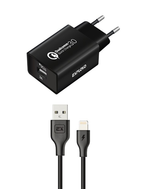 фото Зарядное устройство exployd shaft 1хusb 3a 8-pin 2.4a 18w qc3.0 black ex-z-1361