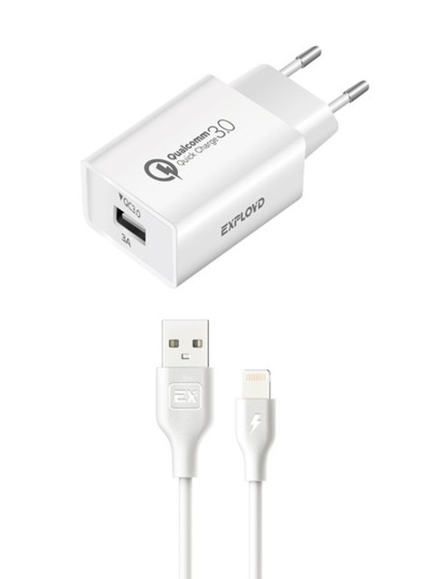 фото Зарядное устройство exployd shaft 1хusb 3a 8-pin 2.4a 18w qc3.0 white ex-z-1362