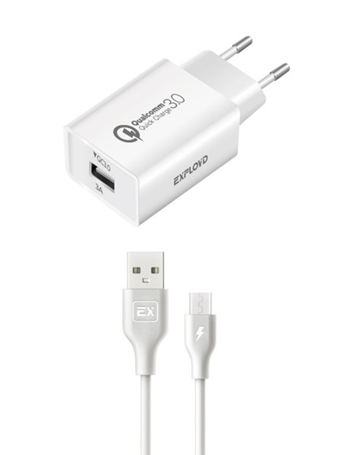 фото Зарядное устройство exployd shaft microusb 2.4a 1хusb 3a 18w qc3.0 white ex-z-1360