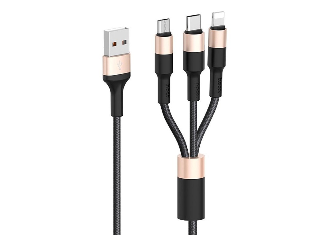 

Аксессуар Hoco X26 Xpress USB - Lightning/MicroUSB/Type-C 1m Black-Gold 6957531080275, X26 Xpress