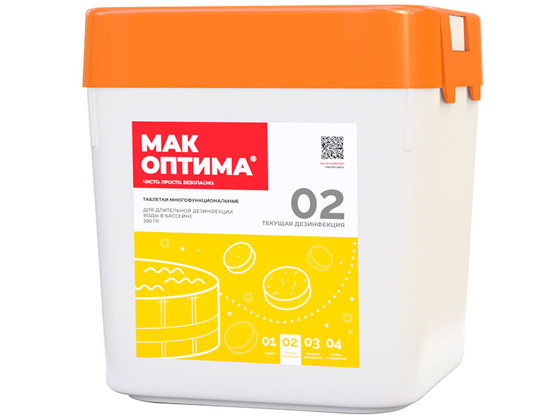 

Таблетки для очистки бассейна Mak Оптима (25x200g) 5kg, Оптима