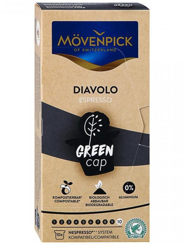 Капсулы для кофемашин Movenpick Diavolo Green Cap 10шт по 5.8г 60897