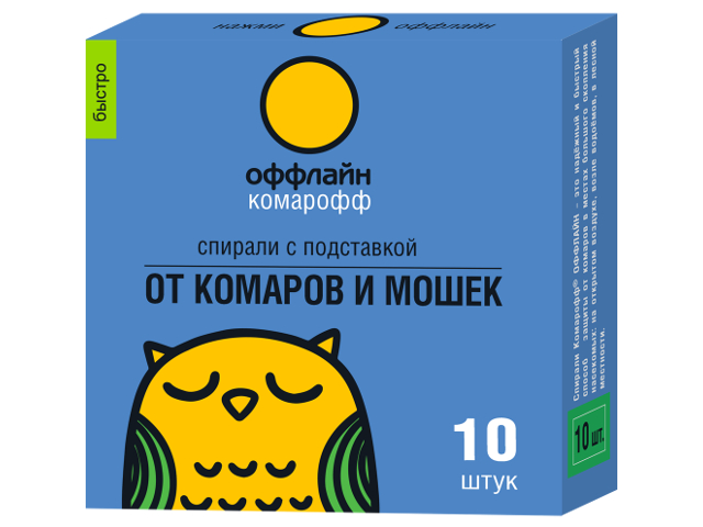 

Средство защиты от комаров Оффлайн Комарофф Быстро 10шт OF01040201 - спирали, OF01040201
