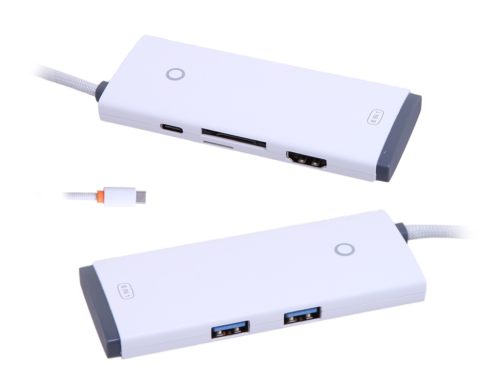 Хаб USB Baseus Lite Series 6-Port Type-C HUB Type-C - HDMI+2xUSB 3.0+PD+SD/TF White WKQX050102 адаптер разветвитель hub baseus ucn3266 type c 2xusb3 0 hdmi pd tf sd серый