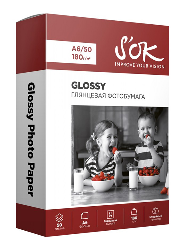 

Фотобумага S'OK CC Glossy А6 180g/m2 50 листов SA6180050G, SA6180050G