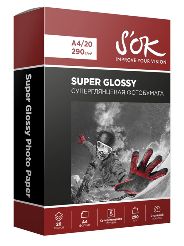 

Фотобумага Sok RC Super Glossy A4 290g/m2 20 листов SA4290020HG, SA4290020HG