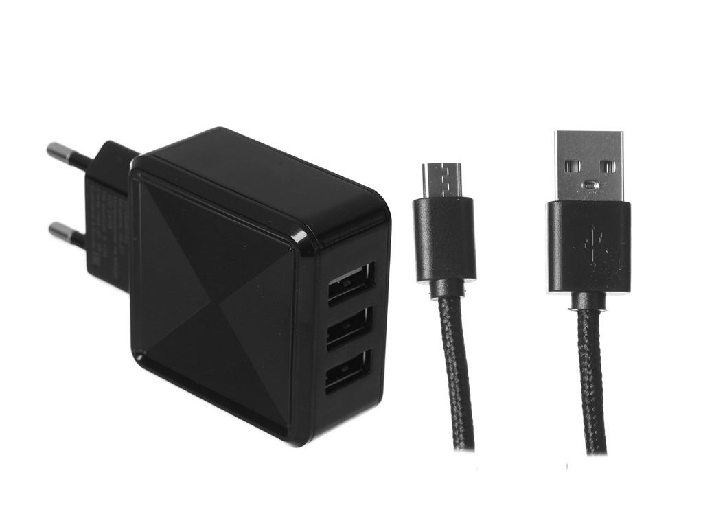 Зарядное устройство mObility mt-27 3xUSB QC 3.0 + кабель MicroUSB Black УТ000031168
