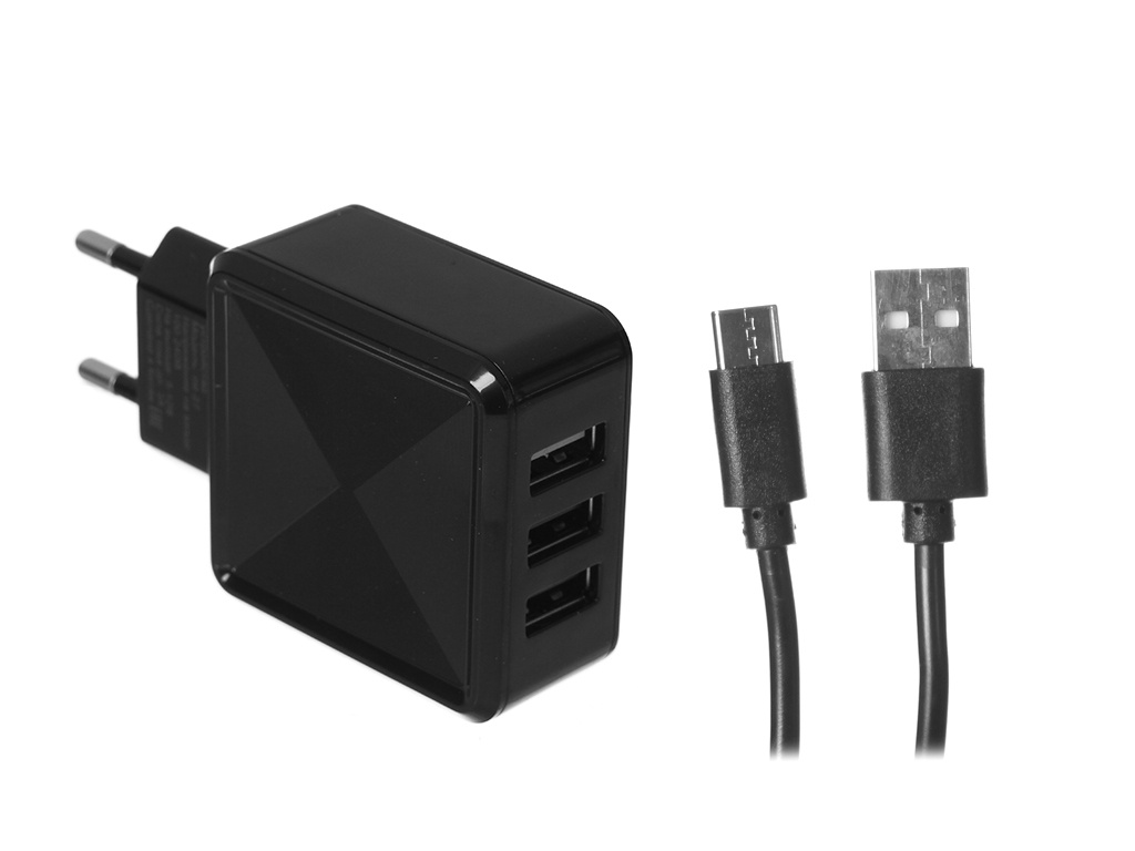 Зарядное устройство mObility mt-27 3xUSB QC 3.0 + кабель Type-C Black УТ000031170