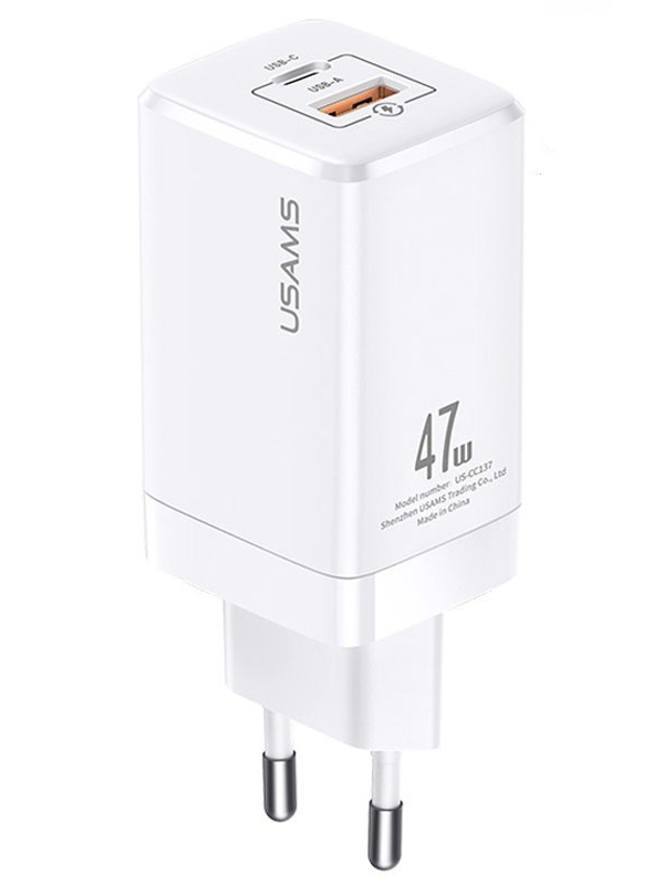 Зарядное устройство Usams US-CC137 T41 47W GaN PD+QC Mini EU White CC137TC02