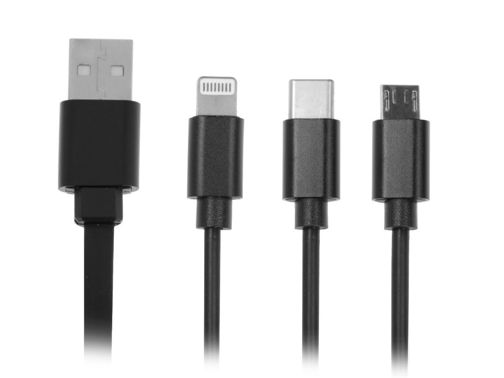 

Аксессуар Luazon USB - MicroUSB/Type-C/Lightning 2А 1m Black 4310383, 4310383