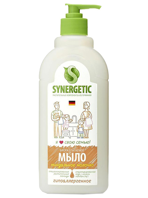 Жидкое мыло Synergetic Миндальное молочко гипоаллергенное 500ml 4623722258465 мыло весна ассорти олива и миндальное молочко 140 г