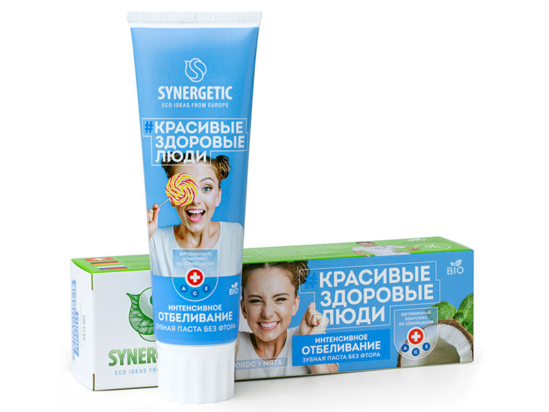 

Зубная паста Synergetic Интенсивное отбеливание Кокос + мята 100g 4640020877037, 4640020877037