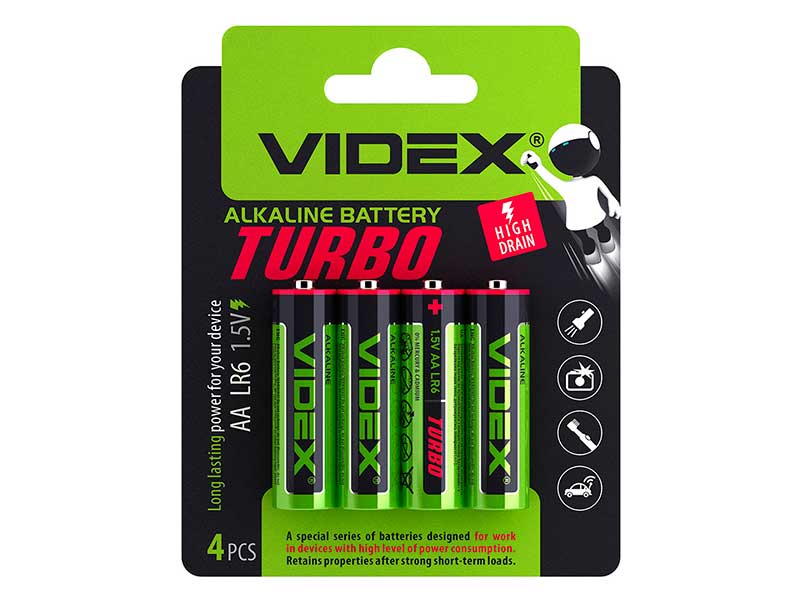 

Батарейка AA - Videx LR6 Turbo (4 штуки) VID-LR6T-4BC, VID-LR6T-4BC