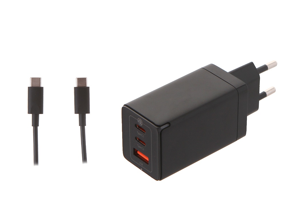 фото Зарядное устройство baseus gan3 pro fast charger 2c+u 65w eu + кабель type-c black ccgp050101