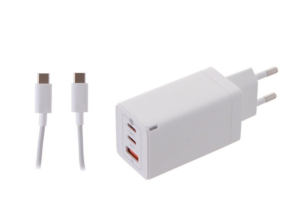 фото Зарядное устройство baseus gan3 pro fast charger 2c+u 65w eu + кабель type-c white ccgp050102