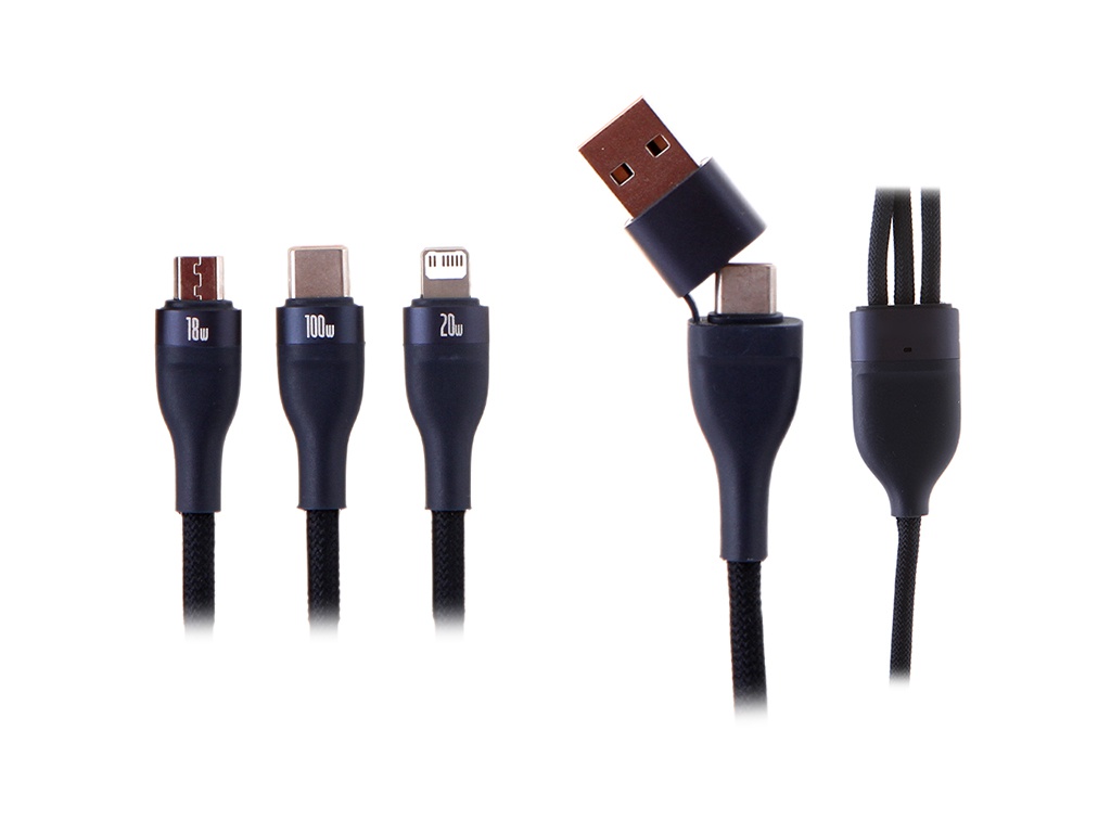  Baseus Flash Series II Two-for-three Charging Cable U+C to M+L+C 100W 1.2m Blue CASS030103