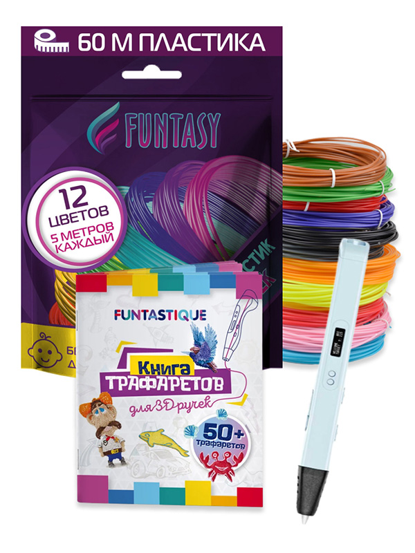 

3D ручка Funtasy Ryzen + ABS-пластик 12 цветов + книжка с трафаретами White SET31-FY-RYWH, Ryzen