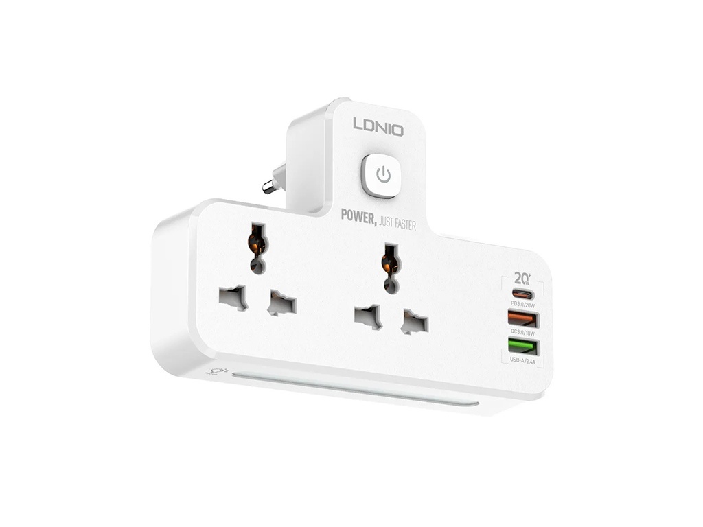 фото Сетевой фильтр ldnio sc2311 2 sockets + led ночник 3xusb qc 3.0+pd 3.0 20w white ld_b4613