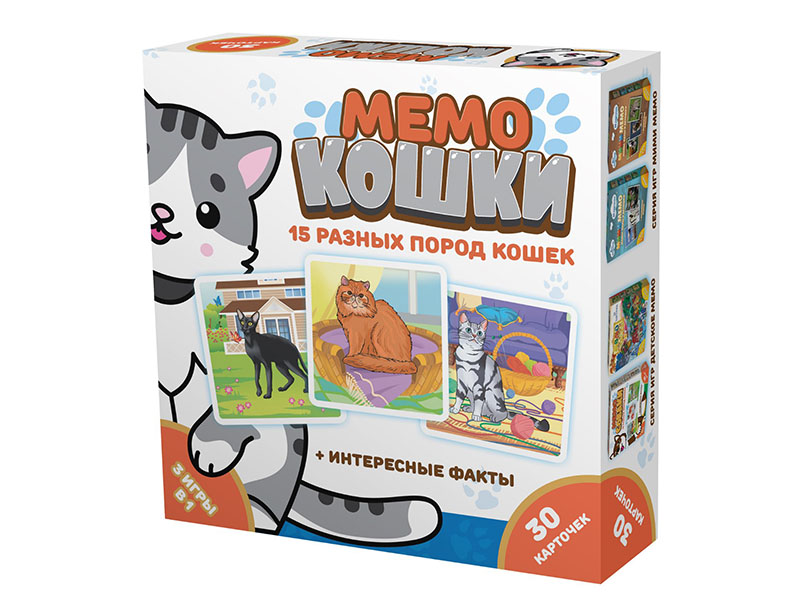 

Настольная игра Нескучные игры Мемо Кошки 30 карточек 8344, Мемо Кошки