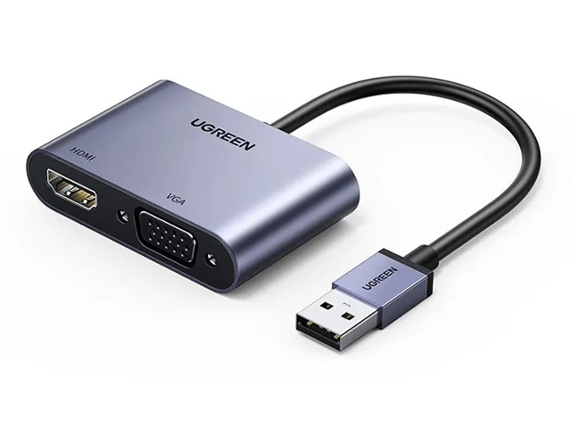 Хаб USB Ugreen CM449 USB 3.0 to HDMI+VGA Card 1080P Grey 20518 сплиттер ugreen cm332 hdmi switcher 3 in 1 out 4k 30hz grey 80125