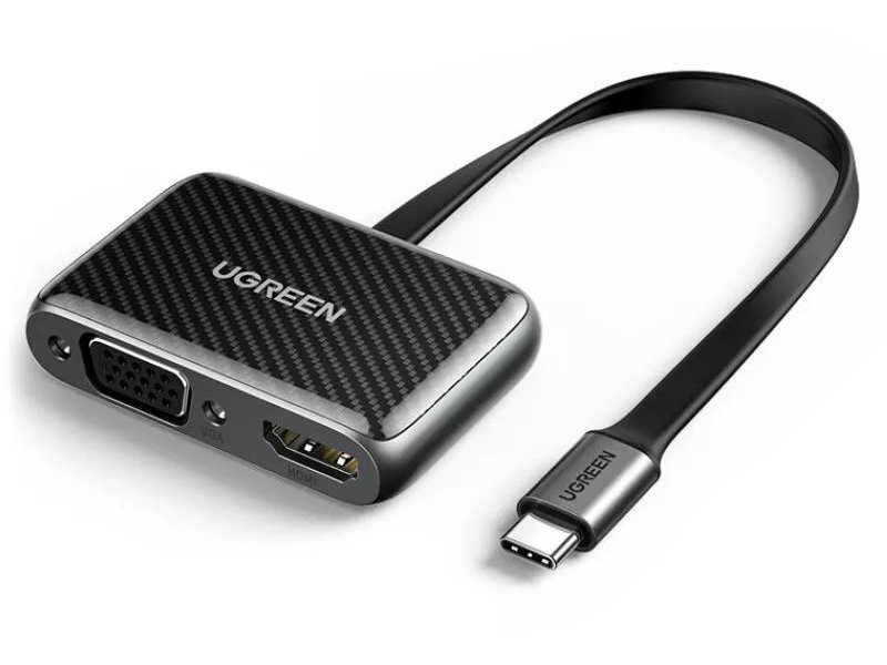 

Хаб USB Ugreen CM303 USB Type-C to HDMI+VGA Adapter Flat Cable Black 70549, CM303