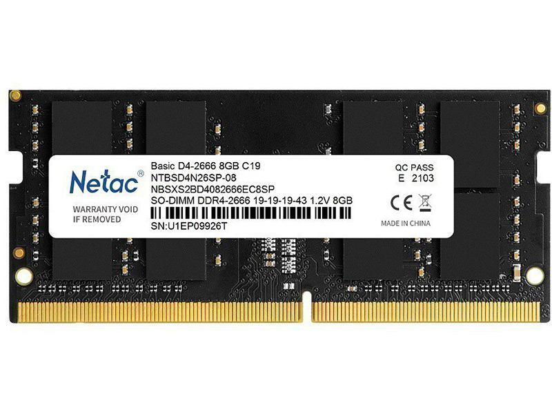 фото Модуль памяти netac ddr4 so-dimm pc21300 2666mhz cl19 - 8gb ntbsd4n26sp-08