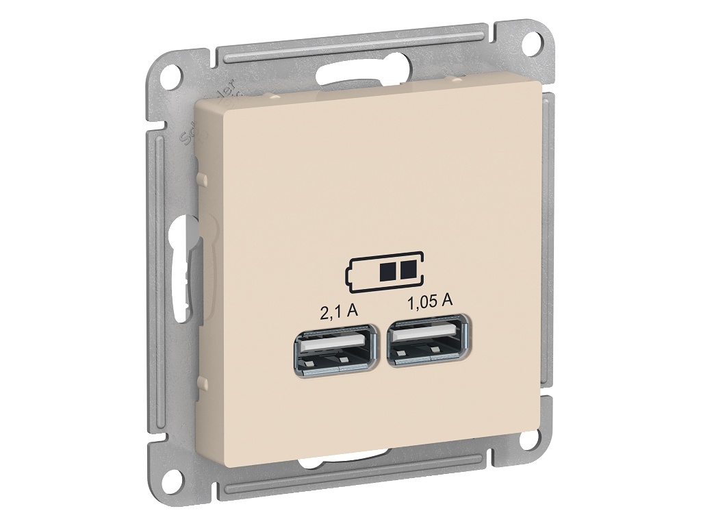 

Розетка Schneider Electric SE AtlasDesign 2xUSB 5V Beige SE ATN000233, SE ATN000233