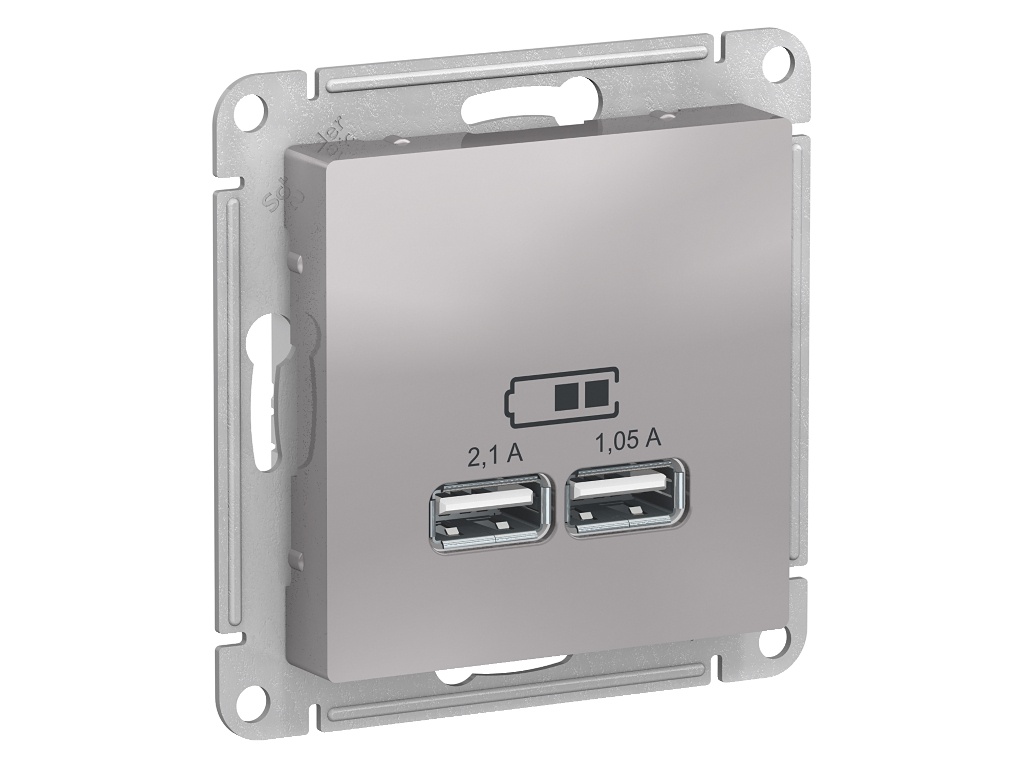 

Розетка Schneider Electric SE AtlasDesign 2xUSB 5V Aluminum SE ATN000333, SE ATN000333