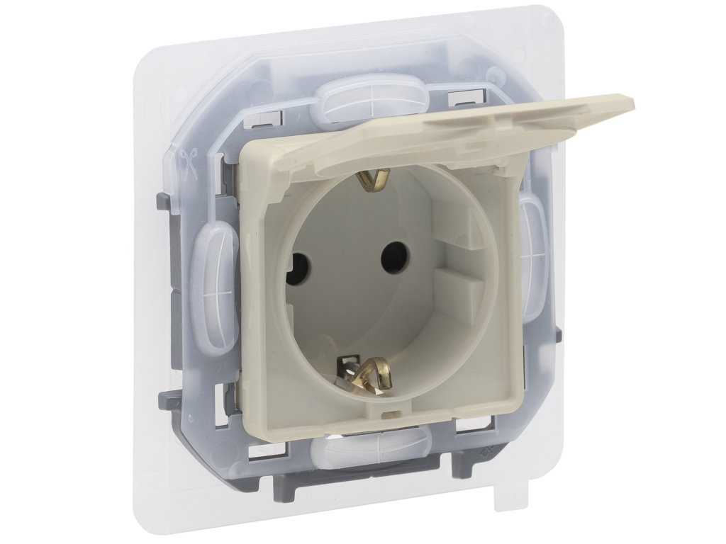 

Розетка Legrand Inspiria 2К+З IP44 с откидной крышкой и шторками - немецкий стандарт - 16А 250В Ivory 673741, Inspiria 673741