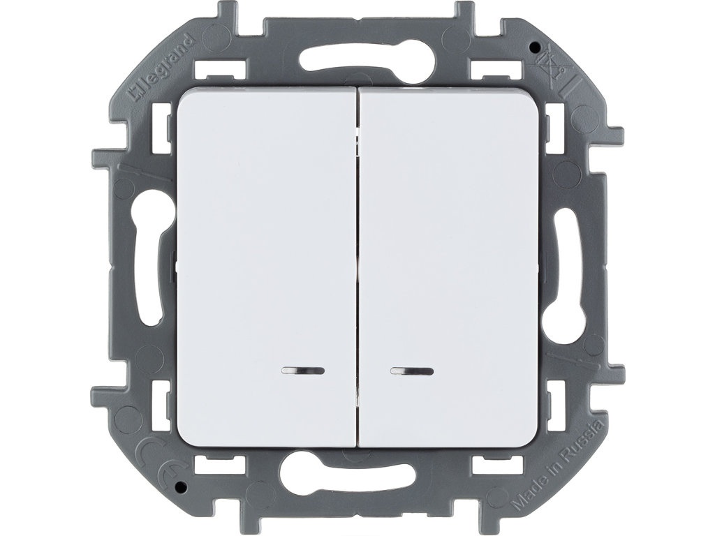 

Выключатель Legrand Inspiria двухклавишный с подсветкой/индикацией 10AX 250В White 673630, Inspiria 673630