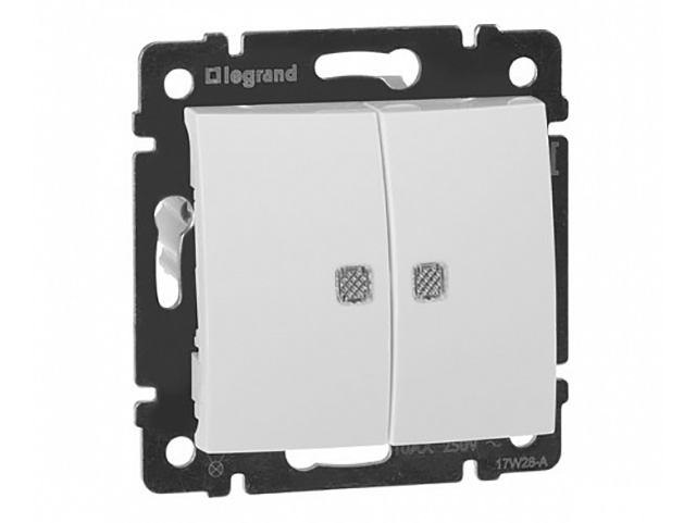 

Выключатель Legrand Valena двухклавишный с подсветкой White 774428, Valena 774428