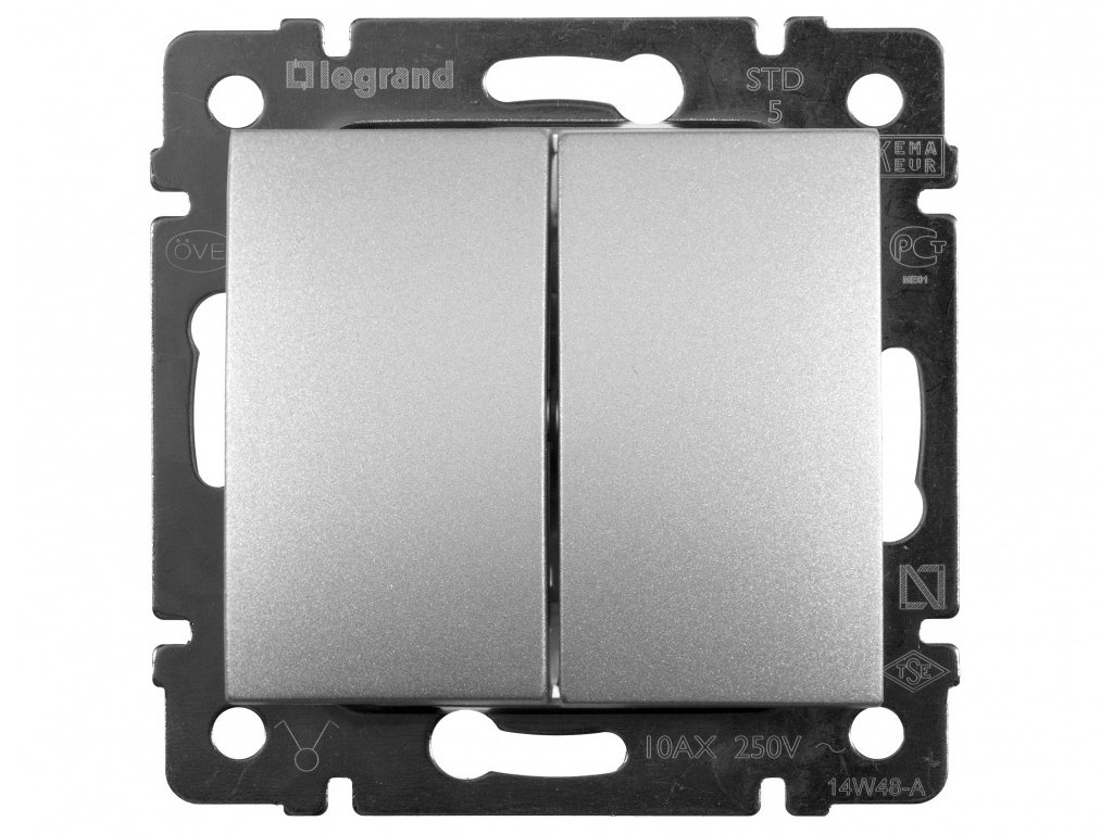

Выключатель Legrand Valena двухклавишный Aluminum 770105, Valena 770105