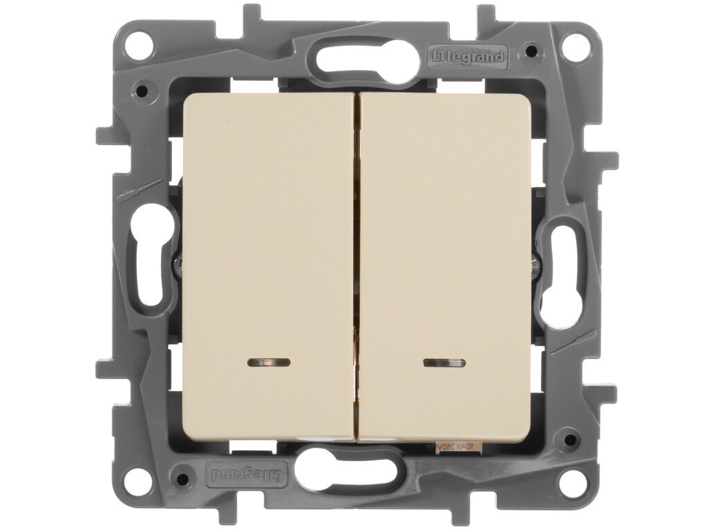 

Выключатель Legrand Etika двухклавишный с подсветкой 10А винтовые клеммы Ivory 672304, Etika 672304
